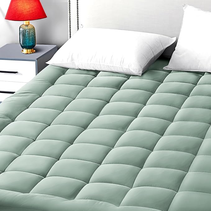 EASELAND California King Mattress Pad Pillow Top Mattress Topper Cotton Top | 8-21" Deep Pocket Cooling Mattress Cover/Protector 72*84 Inches Pale Aqua, Boxing Quilted & Machine Washable