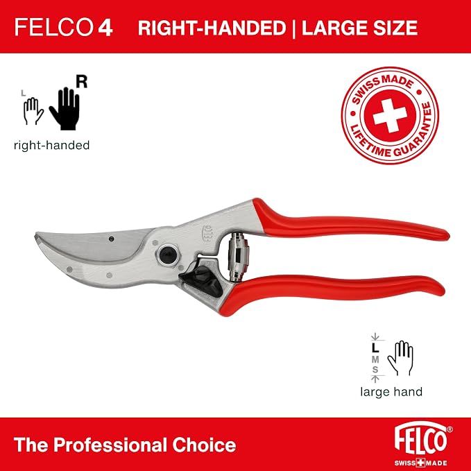 Felco F4 Pruning Shears – 9.25" Swiss-Made Garden Clippers for Pruning | Hand Pruners for Gardening | Garden Tool Cutter with Precision Bypass Blade, Aluminum Body, Replaceable Parts, Nut/Bolt Model