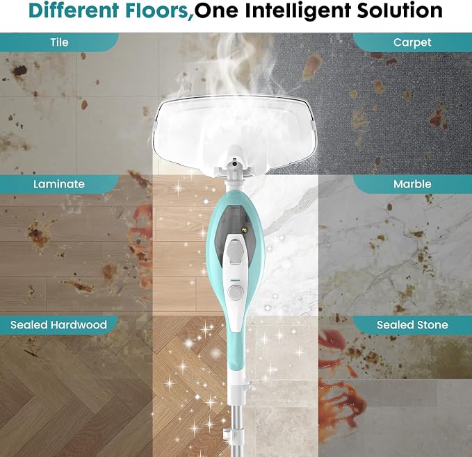 DUMOS 10-in-1 Multifunctional Steam Mop, 1550W Detachable Handheld Steam Cleaner, 16FT Power Cord with 2 Reusable Pads, Floor Steamer for Hardwood, Tile, Carpet, Grout, Windows