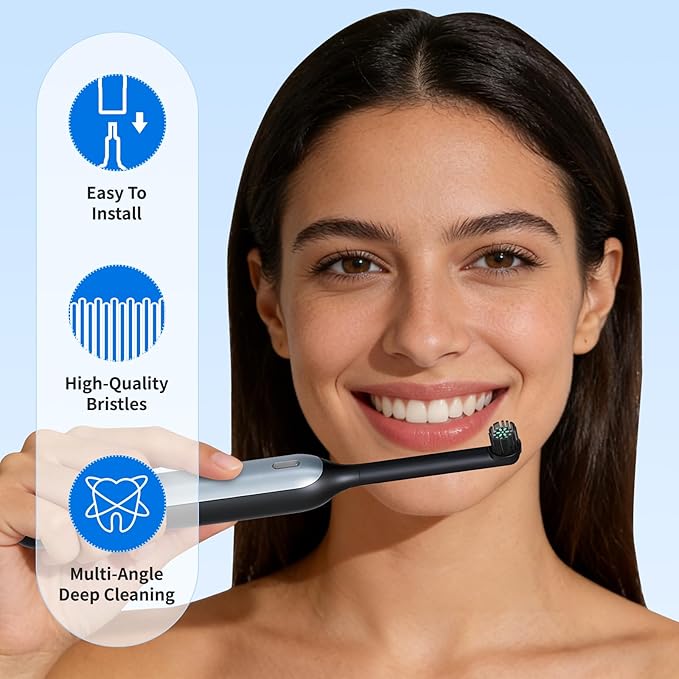 Toothbrush Replacement Heads Compatible with Quip 360 Oscillating Electric Toothbrush, Soft Bristles Brush Heads, Black, Pack of 4