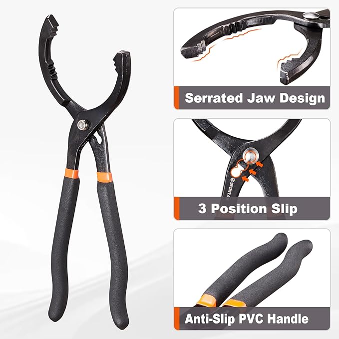 Spurtar 12'' Oil Filter Pliers, Adjustable Oil Filter Wrench, Fits Filters 2-1/2" to 4-1/2" (64-115mm) for 4S Shop Auto Repair Mechanic DIY Generator Small Engine