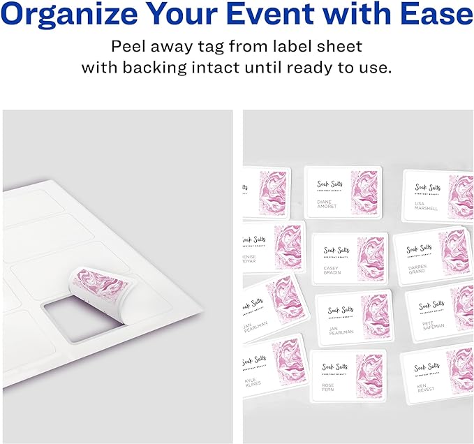 Avery Flexible Printable Name Tag Stickers, 2-1/3" x 3-3/8", Matte White, Removable Adhesive, Laser & Inkjet Compatible, 80 Name Badges Total, Great for Networking, Events, and More (25395)