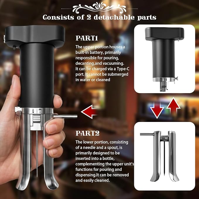 Electric Wine Opener Set with Aerator Pourer and Vacuum Sealer | Automatic Corkscrew, Drip-Free Pouring, Wine Preservation for Over 10 Days, Ideal Gift for Home, Restaurants, Parties