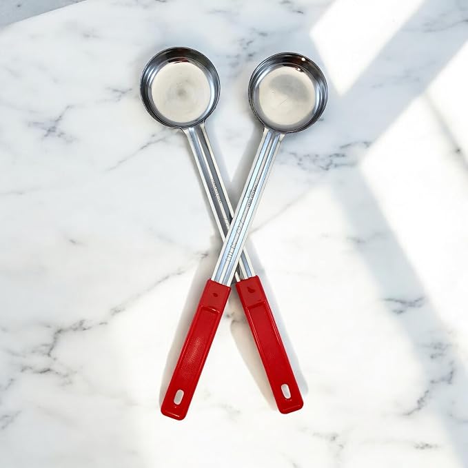 2 oz Solid Stainless Steel Portion Control Ladle Spoon | Commercial-Grade Spoodle for Portioning & Serving - Soups, Sauces & Buffet Service. Color-Coded by Size. Dishwasher Safe.