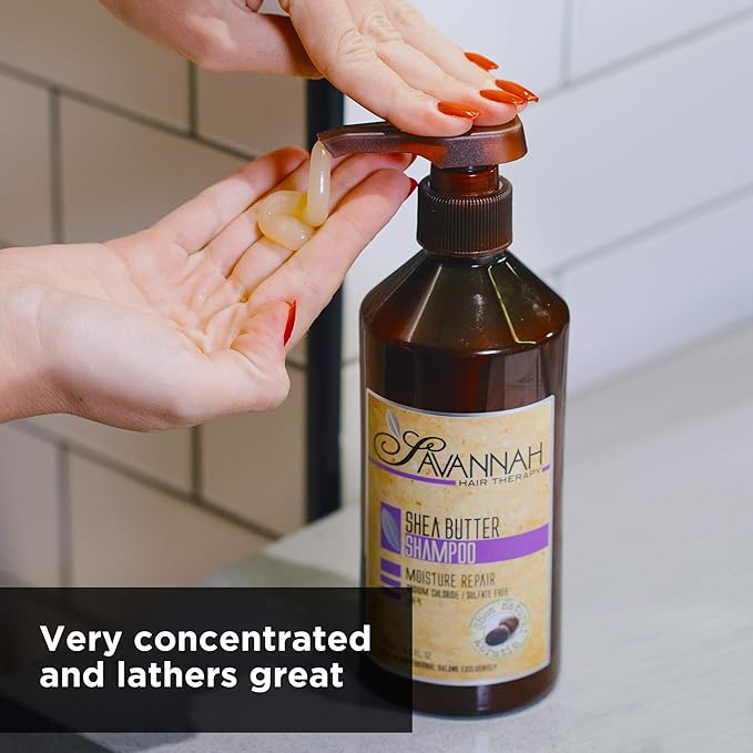Savannah Hair Therapy Shampoo with Shea Butter & Keratin – Moisturizing, Sulfate-Free Cleanser for Dry, Damaged or Color-Treated Hair – Professional Salon Formula 500 ml (16.9 oz)
