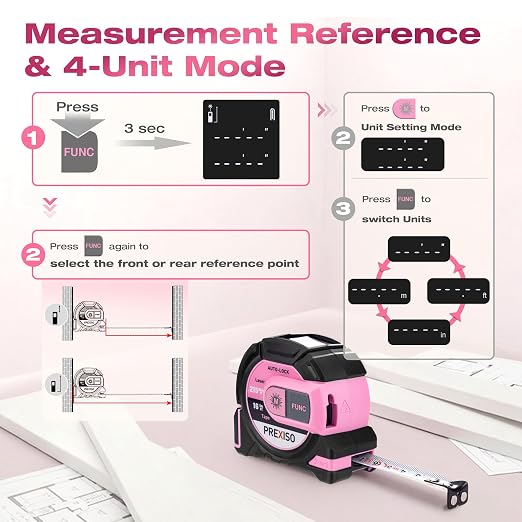 PREXISO 2-in-1 Laser Tape Measure- 215Ft Laser Measuring Tool & 16Ft Measuring Tape with Auto Lock & Magnetic Hook - Laser Measurement Tape - Pythagorean, Area, Volume, Ft/Ft+in/in/M Unit-NOT Digital