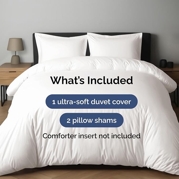 Duvet Cover King Size Set - Extra Soft King Duvet Cover 104" x 90" with 2 Pillow Shams for Women, Men, Kids & Teens - Hotel Luxury w/ Zipper Closures & Ties - Comfy, Cozy & Breathable (Antique White)