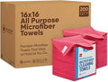 Microfiber Wholesale Bulk 16" x 16" All Purpose Towels Case Quantity (200 Count) | Large | No Fraying | High Density Microfiber | Zero Chemical Cleaner | Long-Lasting (Red)