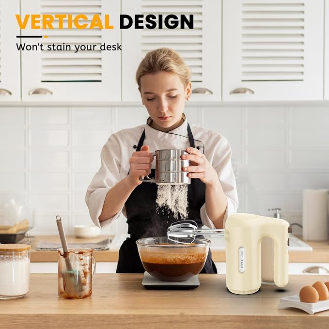 Lord Eagle 5-Speed Hand Mixer Electric With 4 Stainless Steel Mixing Bowls Set, 300W Lightweight Kitchen Handheld Mixer with Measuring Cups & Spoons, Baking Supplies for Cake, Cream