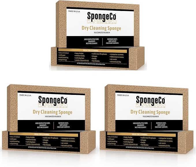 Dry Cleaning Soot Eraser Sponge - Pet Hair, Smoke, Soot, Dust and Dirt Remover - 3x6x1.5 (3 Pack)