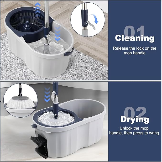 Spin Mop Bucket Set 3 Refills Best Mops for Floor Cleaning Heavy Duty Mops | Spin Mop and Bucket System Spin Mop and Bucket