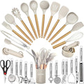 Kitchen Utensils Set- 35 PCs Cooking Utensils with Grater,Tongs, Spoon Spatula &Turner Made of Heat Resistant Food Grade Silicone and Wooden Handles Kitchen Gadgets Tools Set for Nonstick Cookware