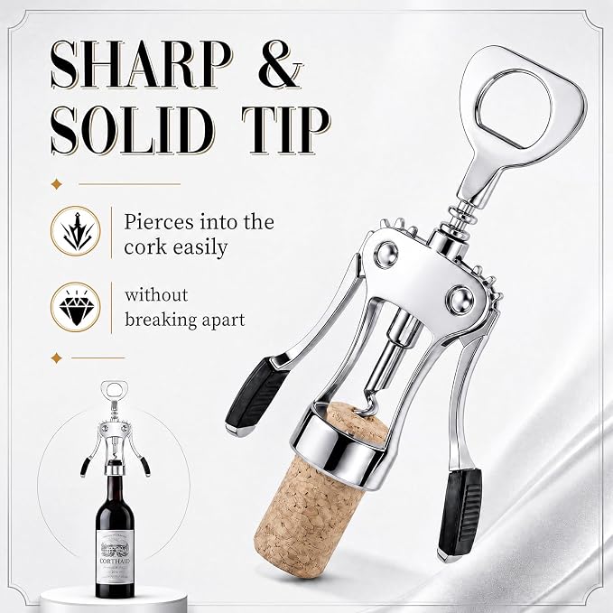 Hushee 10 Pcs Wing Corkscrew Opener, Zinc Alloy Heavy Duty Multifunctional Wine Bottle Opener for Restaurant, Bar, Waiters, Ideal for Wedding Shower Party Favors Gifts (Silicone,Silver)