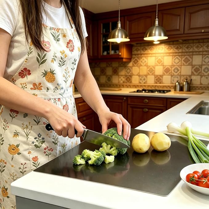2PCS Large Stainless Steel Cutting Boards with Lip, Kneading Cutting Board Mats, Metal Cutting Board for Meat, Fruits, Vegetables, Bread, Baking, Non Adhesive (19.75" x 15.75", 15.75" x 11.5")