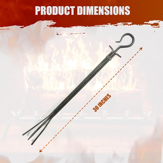 Pilgrim 30-Inch Single Fireplace Log Tong Grabber, Hand-Forged Iron