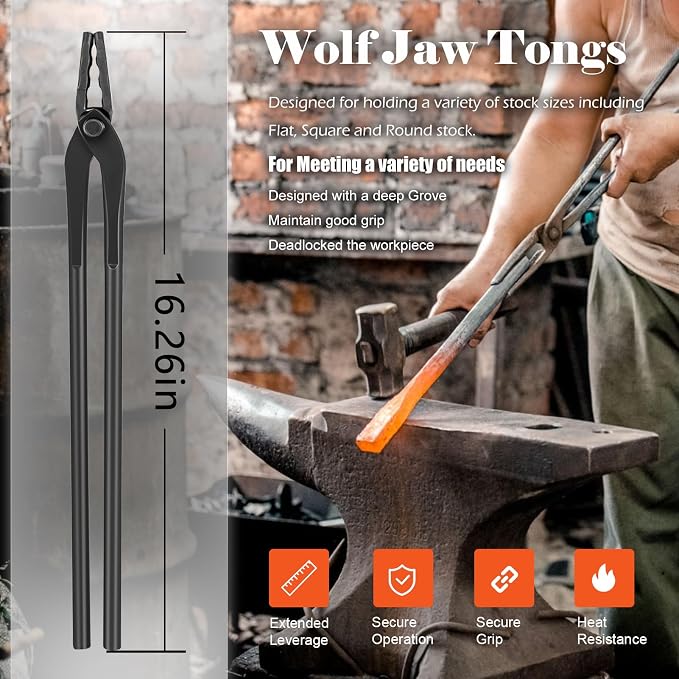 Blacksmith Tongs Set Knife Making Forge Tongs for Bladesmithing & Blacksmithing - 4 Tongs Tool Kit
