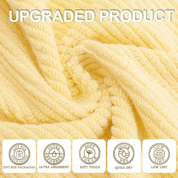 VOOVA & MOVAS Washcloths 6PC, 100% Cotton, 13x13 in, Yellow | Thick, Quick Dry, Soft, Absorbent, Fluffy Hand Towels, Hotel Wash Cloths, Towel Gift Set