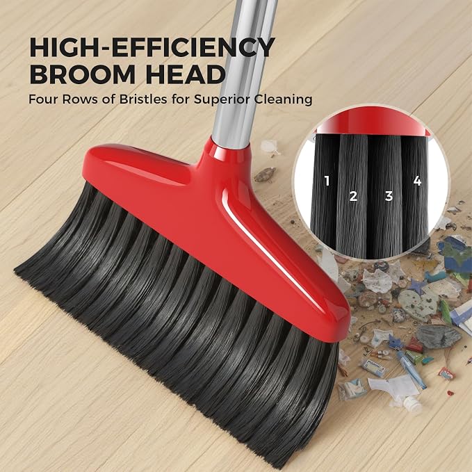 Handy Broom 2Pack, Indoor/Outdoor Brooms, Duty Kitchen Broom, for Home Garage Kitchen Office Courtyard Lobby Patio Lawn Concrete (2, Red)
