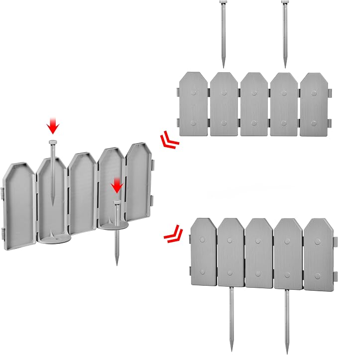 Garden Border Edging: Wooden Grain Fence Dog Ear Design - Landscaping Fence Liner Lawn Edge Barrier - Decorative Lawn Landscape Panels Elements -Landscaping Edging (Gray, 10ft.)
