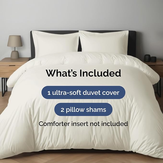 Duvet Cover Full Size Set - Extra Soft Full Duvet Cover 80" x 90" with 2 Pillow Shams for Women, Men, Kids & Teens - Hotel Luxury, Easy-Care w/ Zipper Closures & Ties - Comfy and Breathable (Ivory)