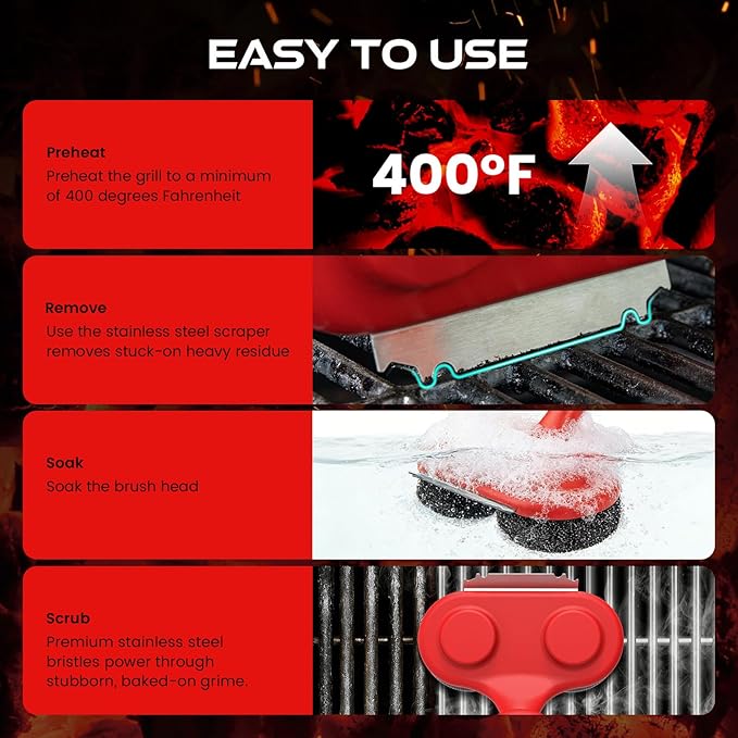 Bristle Free Grill Brush with Scraper, Upgraded 19-Inch Steam Grill Cleaner with Dual-Head Working Simultaneously for Efficient Cleaning for Gas, Charcoal, Electric and Kettle Grills