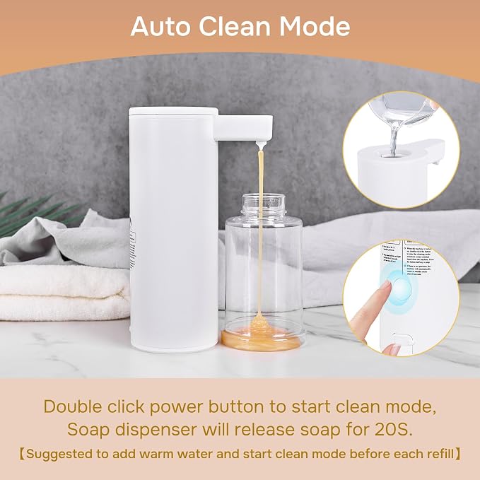 Automatic Soap Dispenser Stainless Steel with Sensor Infrared Soap Dispenser Electric IPX5 Waterproof USB-C Charging Motion Sensor for Kitchen & Bathroom, 9oz (White)