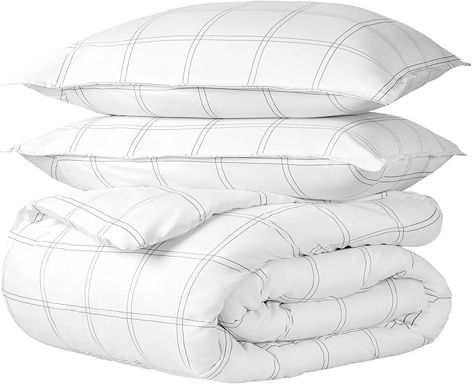 Bare Home Duvet Cover - Full Size Bedding Set - Premium 1800 Super Soft Collection - Lightweight, Cooling - Soft Breathable Duvet Cover (Full, Modern Plaid - White/Grey)