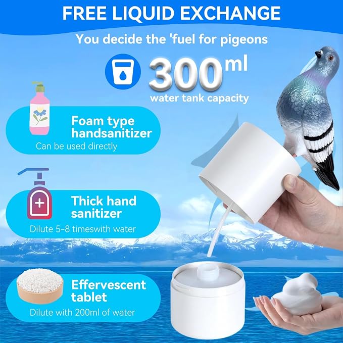 Peace Bird Foam Soap Dispenser-Pigeon and Bald Eagle Shaped Foam Hand Washer, Suitable for Kitchen and Bathroom, Automatic Liquid Soap Dispenser, Touchless Battery Powered Hand Washer (Pigeon (Gray))
