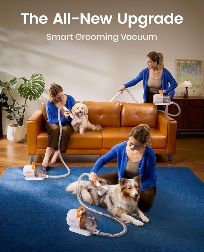 oneisall Dog Grooming Vacuum - 15000Pa Suction, Captures 99% Pet Hair to Reduce Shedding, Dog Grooming Clippers & Quiet Brush (≤59dB) with 4 Accessories, 2L Dust Canister for Home Cleaning（Orange）