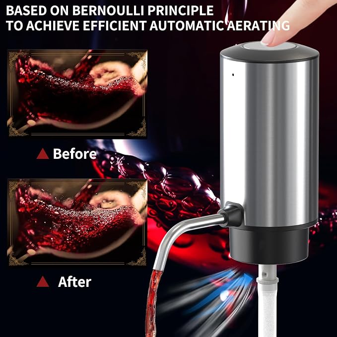 CIRCLE JOY Electric Wine Opener Set 4-in-1 Wine Set with Rechargeable Wine Opener, Rechargeable Wine Aerator Pourer, Foil Cutter and Vacuum Wine Stopper, Gift Set for Wine Lovers, Silver