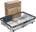 Grey Dish Drying Rack Over The Sink with Utensil Holder | Expandable Stainless Steel Dish Drainer for Small Kitchen, Apartment, RV, Counter Space Saving, Perfect Fit, Rustproof