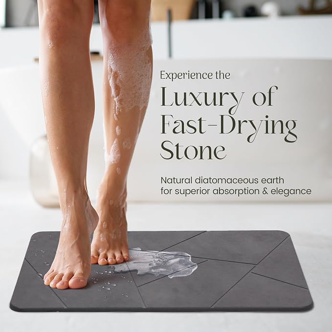 Quick Dry Shower Stone Bath Mat, Super Absorbent & Non-Slip 24 x 16 Inch Diatomaceous Earth Mat, Durable & Easy to Clean Diatomite Bath Mat for Bathroom Floor/Kitchen (River Silt)