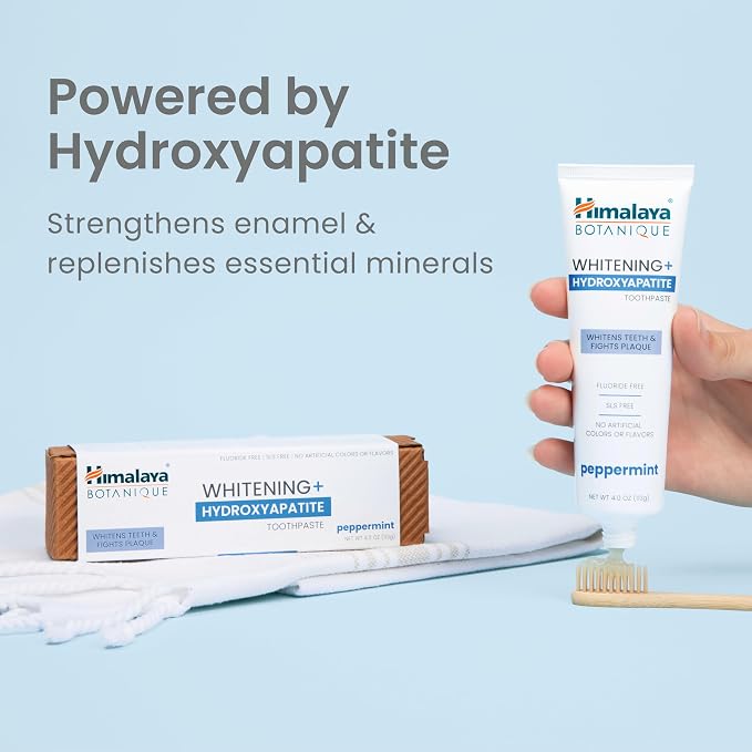 Himalaya Fluoride Free Botanique Whitening Nano Hydroxyapatite Toothpaste Value Pack, Supports Enamel Strength & Integrity, Great for Sensitive Teeth, SLS Free & Vegan, Peppermint, 4 oz, 4 Pack
