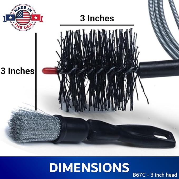 Pellet Stove & Dryer Vent Cleaner Kit – 3 inch Head and 10 ft Long Steel Flexible Brush for Fireplace Chimney, Ash, Lint & Soot Buildup Removal - Pellet Stove Cleaning Kit by FryOilSaver B67C