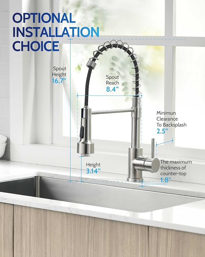 LUFEIDRA Kitchen Faucet with Sprayer LED Light, High Arc Spring 304 Stainless Steel Single Handle LED Faucets, Kitchen Sink Faucet for Bar Sink Rv, Brushed Nickel, Pot Filler Faucets