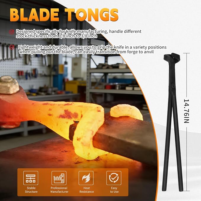 Blacksmith Tongs Set 5PC: Wolf Jaw Tongs, V-Bit Bolt, Flat, Blade, Square Jaw; Blacksmith Tools Set for Knife Making Forge Tongs, High-Strength Forged Steel for Blacksmith & Bladesmiths