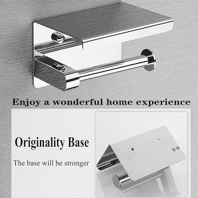 Toilet Paper Holder with Phone Shelf Stainless Steel Bathroom Tissue Roll Holder Wall Mounted Toilet Paper Roll Storage Polished Chrome Finished