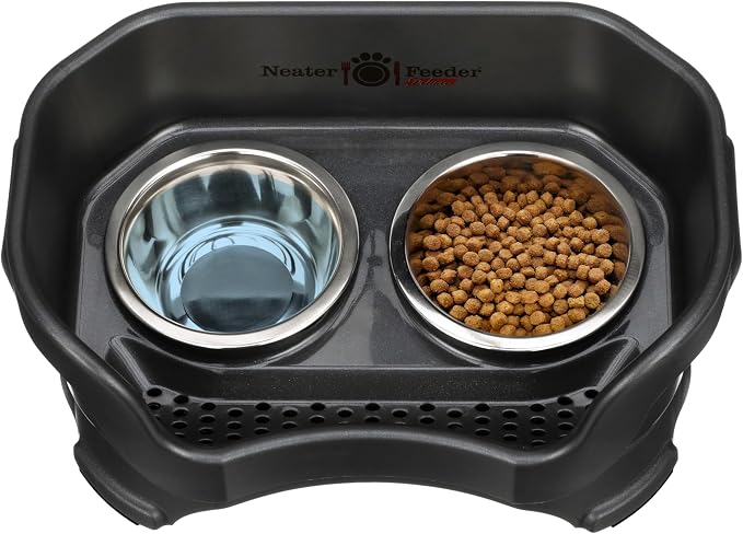 Neater Pet Brands Neater Feeder Deluxe Mess Proof Cat Bowls Elevated, Made in USA, No Spill Raised Bowls for Indoor Cats, Stainless Steel Food and Water Bowl Set, Pet Dish Feeding Station, Black