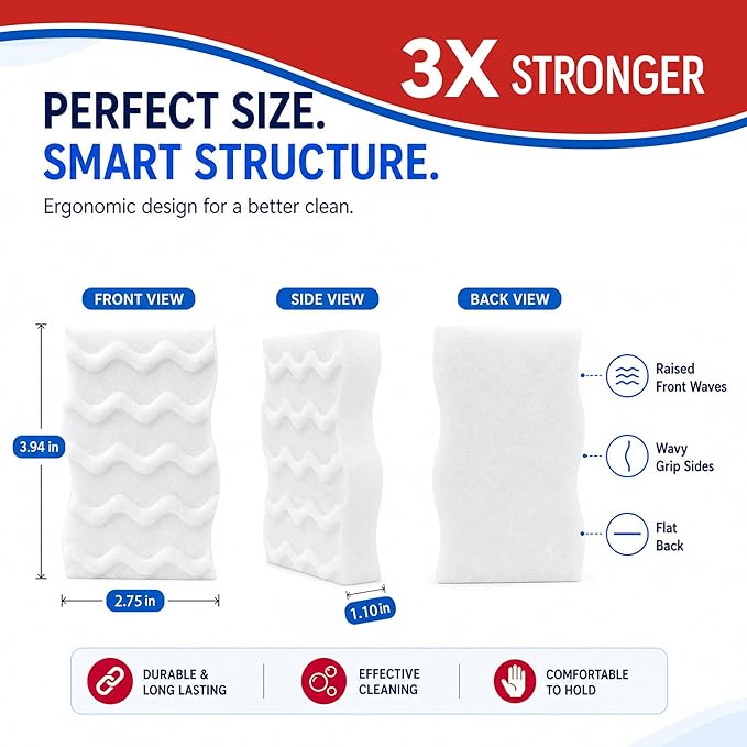 3X Density Magic Sponge Eraser, 20 Pack Melamine Sponge Cleaning Eraser Bulk, White Foam Magic Clean, Household Cleaning Sponges mr for Kitchen, Bathroom, Bathtub, Sink, Shoes & Wall Cleaner