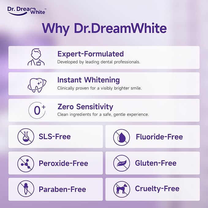 Dr.DreamWhite Purple Color Correction Whitening Toothpaste, 4oz, Pack of 2 | W/ 4 Toothbrushes & 4 Travel Samples - for Yellow & Sensitive Teeth VIO-Zyme mHAP Formula, Instantly Brightens, Fluoride-Free