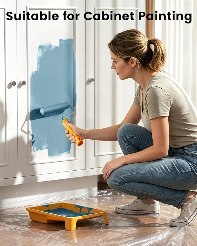 voomey 15 Pcs 6 Inch Paint Roller Kit with Small Paint Roller, Paint Tray with Liners, Foam Paint Roller for Painting Door, Walls, Cabinet