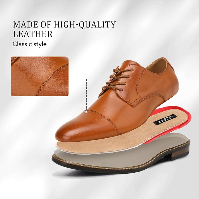 Mens Classic Cap Toe Dress Shoes Oxford for Office | Polished PU Outer Shell,Ventilated Comfortable Latex Insole. Formal Footwear Suited for Office Engagements ,Outings,Weddings