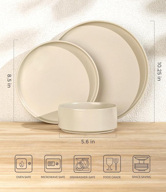 TheTerra Ceramic Dinnerware Sets for 8, 24 Pieces Porcelain Lightweight Plates and Bowls Sets, Scratch Resistant Dish Set, Oven & Microwave & Dishwasher Safe, Matte White
