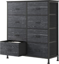 Sweetcrispy 8 Drawer Fabric Dresser for Bedroom, Tall Dresser, Black Wood | Chest of Drawers with Sturdy Steel Frame and Wooden Top, Storage Organizer with Easy Pull Handles