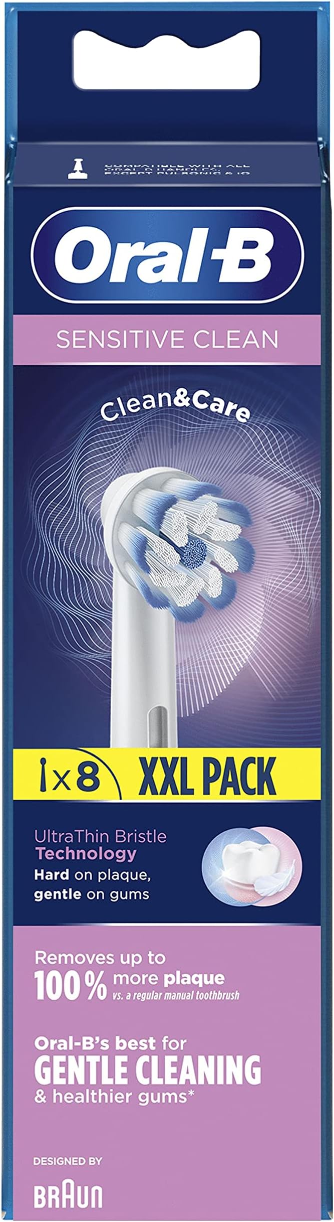 Oral-B Sensitive Clean Replacement Brush Heads x 8 Original Refill for Electric Toothbrush, White, 200 gram