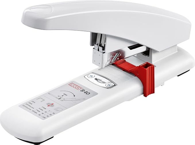 Novus B40 Heavy Duty Stapler, 100 Sheet Capacity, Anti-Jam, 2.25" Stapling Depth w/Adjustable Guide, Staple Bypass, German Engineered (023-0056)