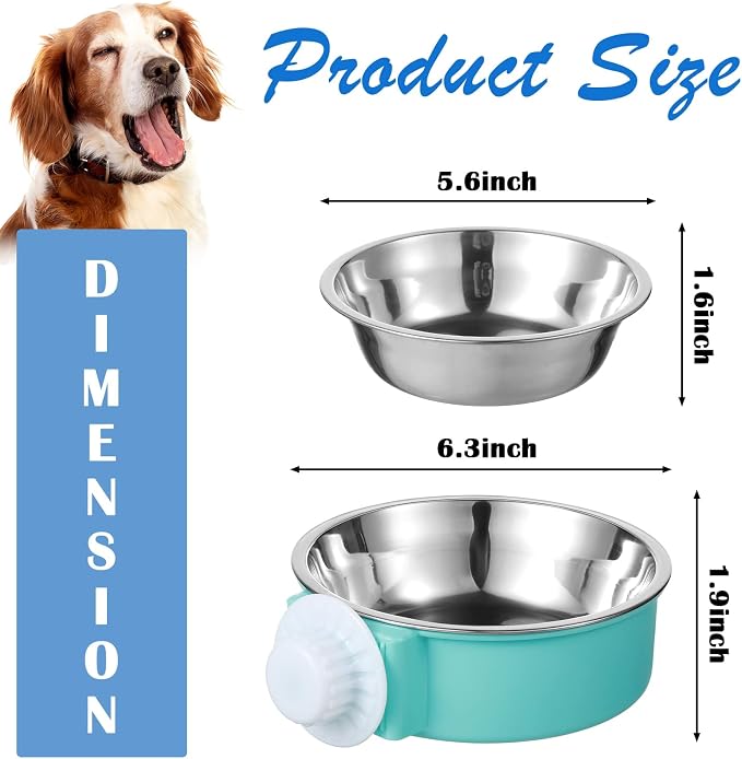 24 Pcs Crate Bowls Bulk Puppy Dog Bowls for Kennel Removable Stainless Steel Crate Water Bowl Kennel Hanging Food Feeders Coop Cup for Cat Puppy Rabbit Birds Ferret Guinea Pigs