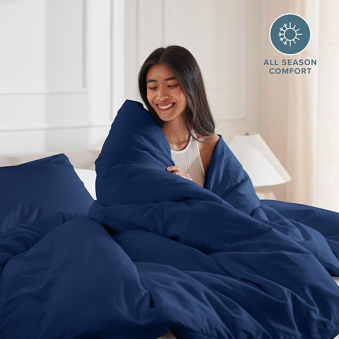 Bare Home Bedding Duvet Cover Oversized Queen Size - Premium 1800 Super Soft Collection - Lightweight, Cooling Duvet Cover - Soft Breathable (Oversized Queen, Dark Blue)
