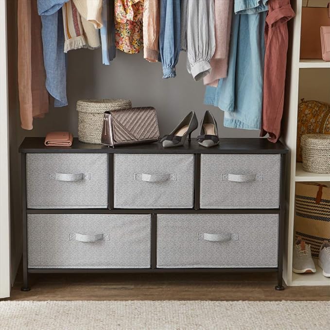 Amazon Basics Extra Wide Fabric 5-Drawer Storage Organizer Unit for Bedroom Closet, Black