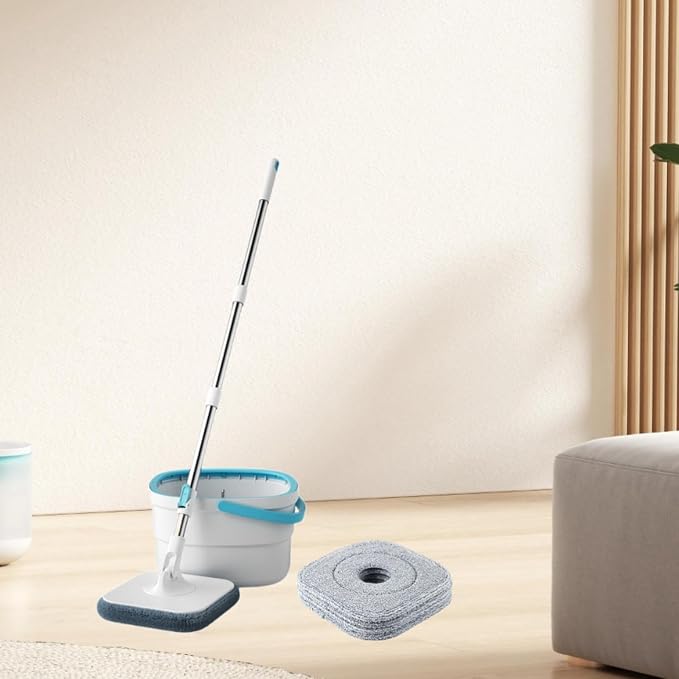 Mop and Bucket Set Microfiber Mops Stainless Steel Reusable Flat Mop Bucket Lazy Mop for Hotel Bathroom Baseboard Wall Corner with 4 Mop Pads(with 4 Mop Pads)